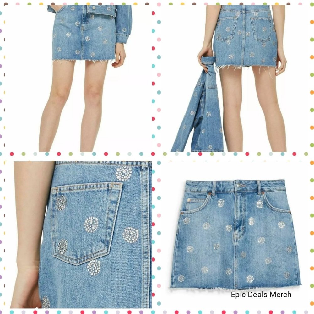 TOPSHOP Gem High Waist Jean Denim Skirt Sz 6 NWOT